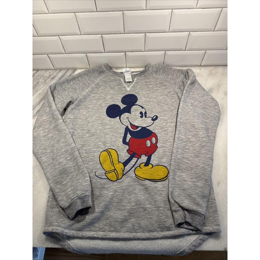 Mickey‎ Mouse Sweatshirt Womens Medium Gray Disney Long Sleeve Crew Neck Soft